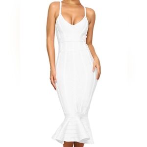 Mermaid Spaghetti Strap V-Neck Midi Cocktail Bandage Dress NWT Size Medium